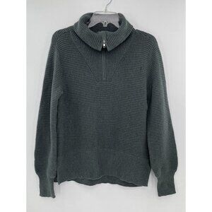 NWT‎ Sonoma Sweater Women’s Green Funnel Neck 1/4 Zip Ribbed Long Sleeve Size XS